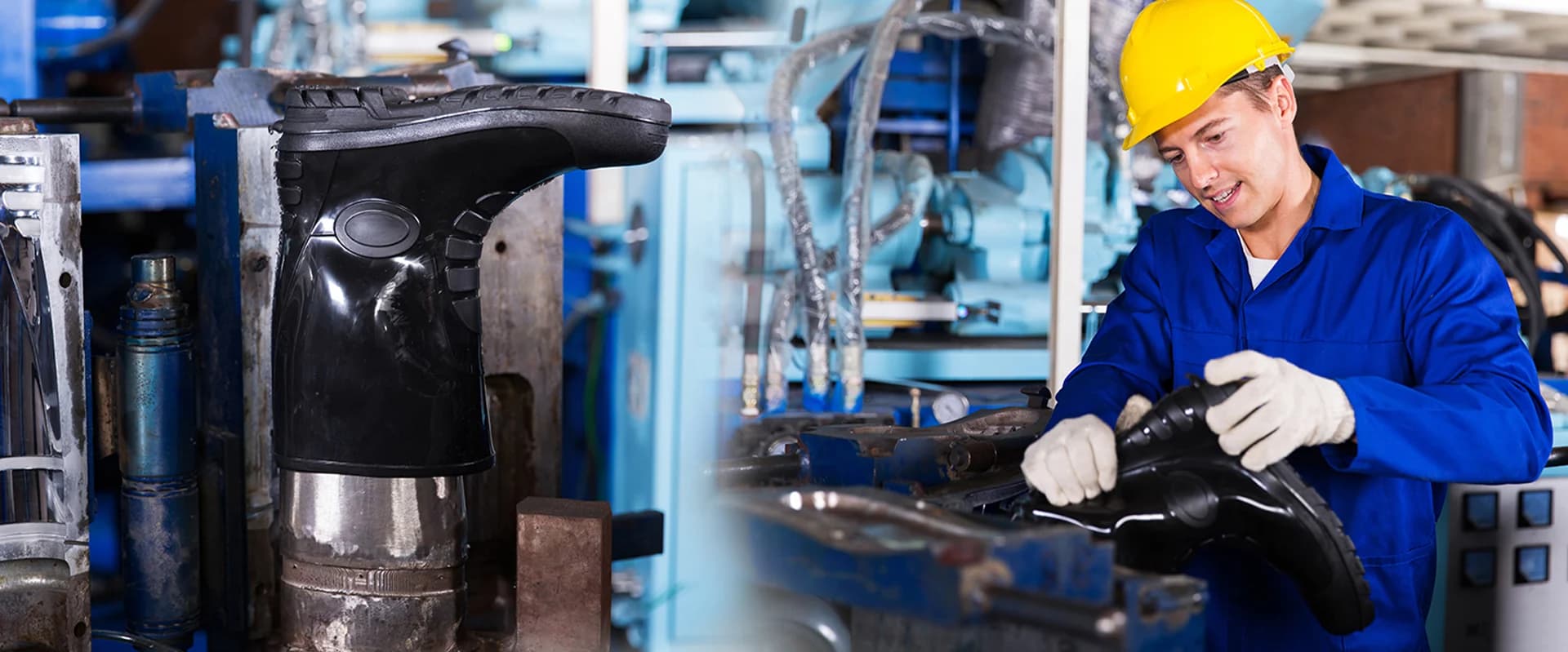 Safety boot production and quality control in a factory