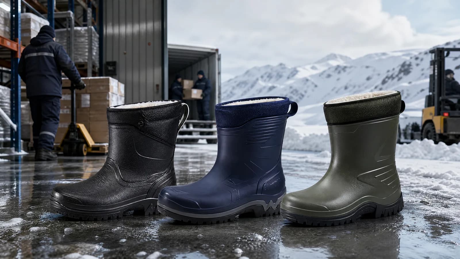 Lightweight molded EVA rain boots for B2B footwear programs