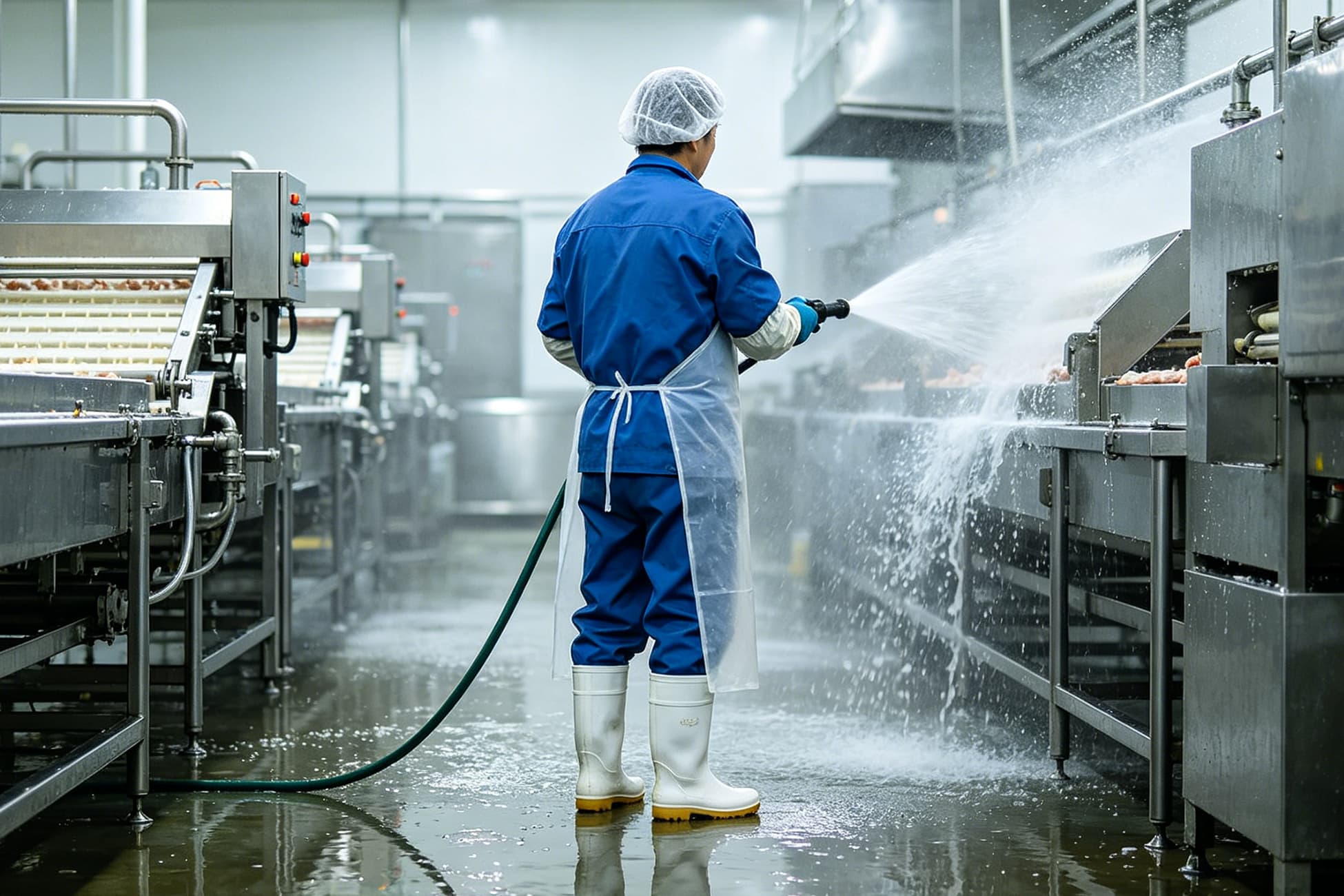 Food processing safety boots in a clean production workplace